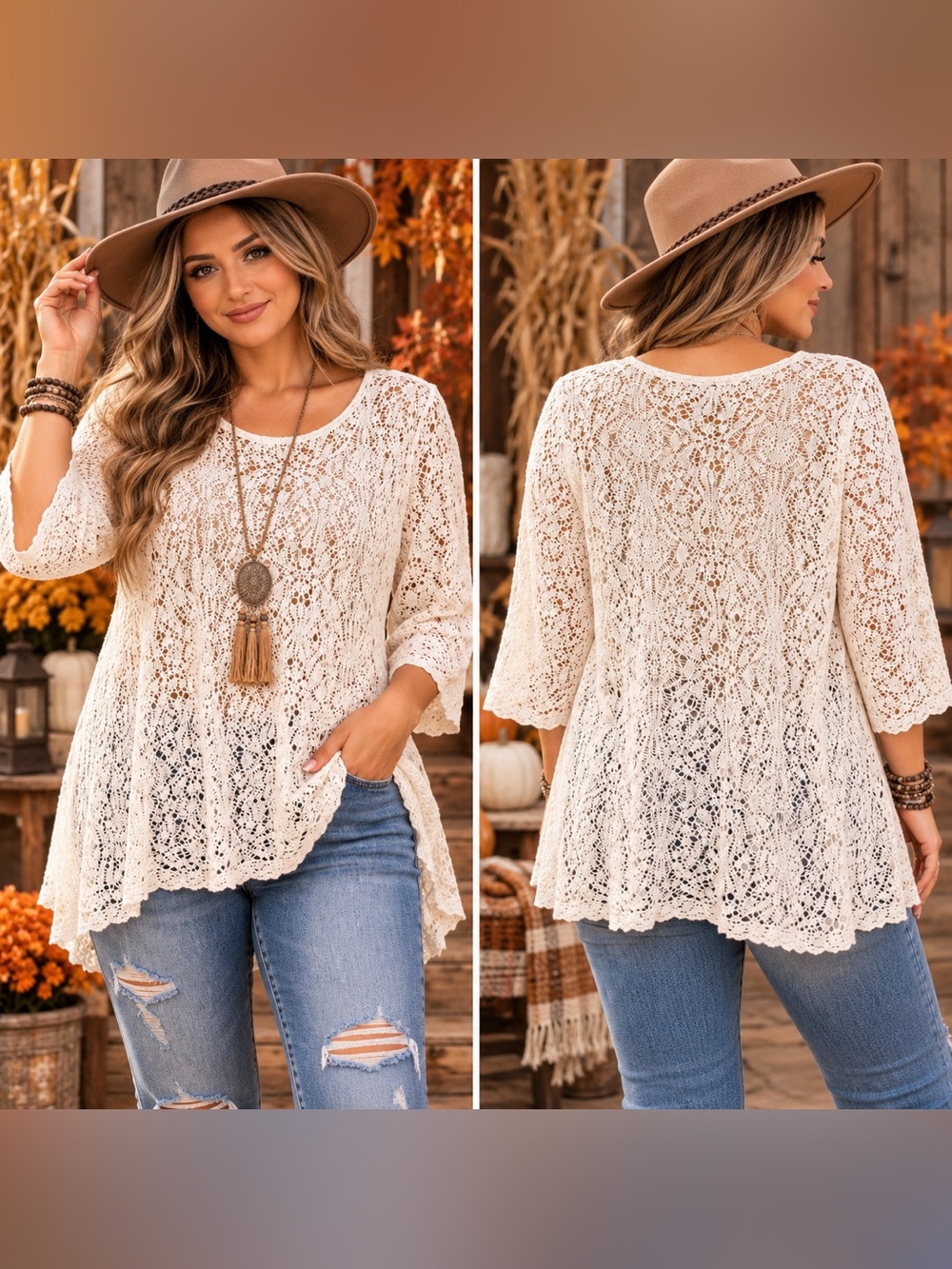 Old Navy Cream Crochet Lace Tunic Top